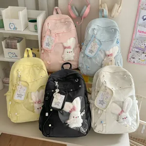 Korean style ins canvas backpack ita bag large capacity cute rabbit plush school bag for girls