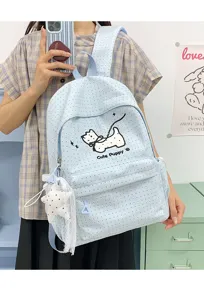 Light blue polka dot backpack cute cartoon puppy design sweet style school bookbag for girls