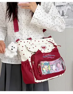 Joli sac ita chat etoile avec poche transparente, grand sac a bandouliere pour filles etudiantes.