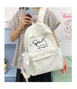 Japanese sweet cute polka dot canvas backpack for school girls daily casual travel use.