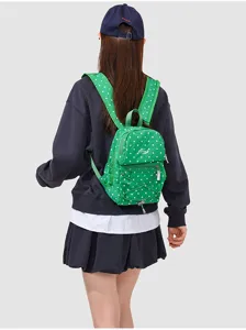 Mini sac a dos a pois vert style coreen pour femme, sac de voyage decontracte chic.