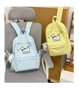 Japanese sweet cute dotted print school backpack for teens and students in blue and yellow