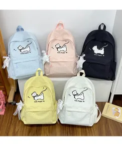 Cute Japanese style polka dot canvas backpack for school girls, sweet daily casual bookbag