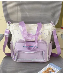 Sac bandoulière en toile style doux chat étoile ita sac avec fenêtre transparente et oreilles de chat.