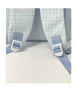 Close-up detail of the adjustable straps and dotted backpack surface, showing fine workmanship.