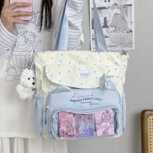 Kawaii Étoile Chat Ita Sac Toile Épaule Bandoulière Grande Capacité Fille Douce École Sac Transparent Fenêtre