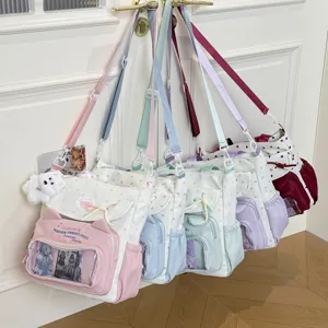 Joli sac ita en toile avec oreilles de chat et motif étoiles, grand sac bandoulière.