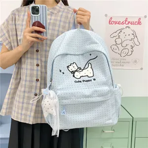 Japanese style sweet cute polka dot backpack for school students lightweight daily daypack