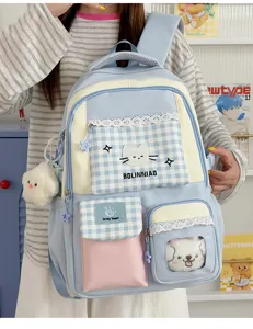 Carino zaino estetico kawaii per studenti universitari con tasche multiple e gatto.
