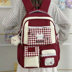 Zaino stile coreano carino borsa scuola quadretti dolce per ragazze leggero 88