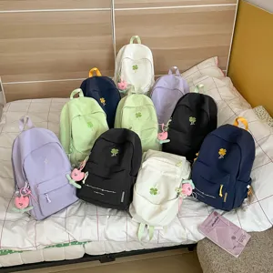 Casual minimalist solid color backpack for students lightweight book bag daily school daypack