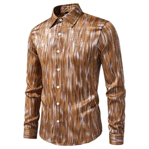 Men's Casual Long Sleeve Distressed Print Shirt Autumn Fashion Button Down Tops New.