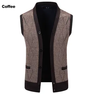 Men's knitted cardigan sweater vest V-neck casual slim fit autumn winter sleeveless top