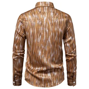 Men's casual long-sleeve shirt with distressed metallic print, autumn winter fashion top.