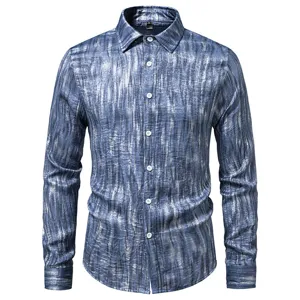 Men's long sleeve casual vintage printed shirt autumn fashion button down shirt tops
