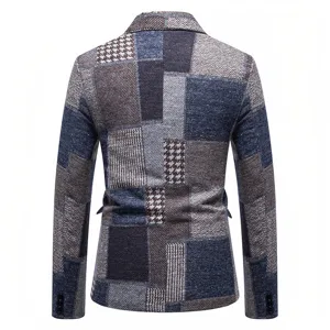 Giacca da abito blazer patchwork in tweed rétro da uomo dettaglio retro autunno inverno.