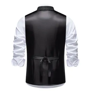 Men business suit vest back view slim fit casual waistcoat paired with white long sleeve shirt.
