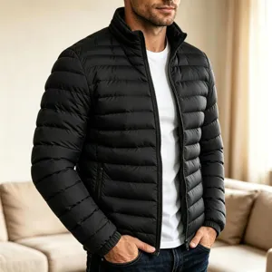 Herren einfarbig Stehkragen Puffer Jacke Freizeit Winter warme Reissverschluss Mantel