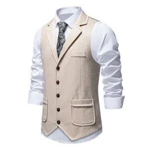 Men vintage print lapel suit vest casual waistcoat detail view showing fabric texture and buttons.