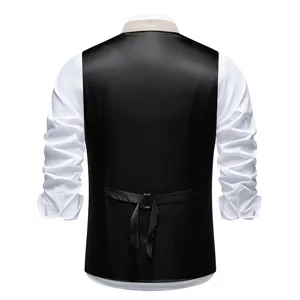 Back view details of men's vintage suit vest featuring adjustable back strap and contrast lapel.