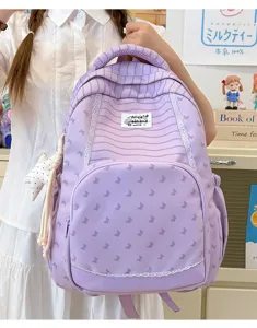 Zaino scolastico con motivo farfalla viola per ragazze, borsa da viaggio casual leggera