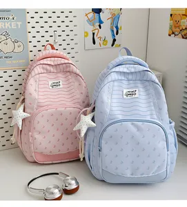 Zaino scolastico leggero di grande capacita, simpatico design a righe e farfalle, borsa casual.
