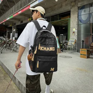 Vintage large letter canvas casual backpack for students travel daypack black stylish