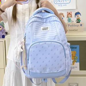 Zaino scolastico con stampa a farfalla dolce per ragazze grande capacità casual blu