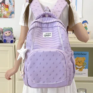 Zaino scolastico leggero con stampa a farfalla viola per adolescenti, borsa da viaggio.