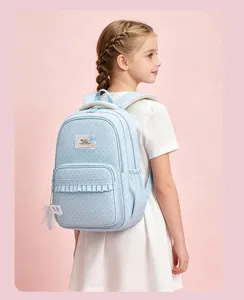 Light blue polka dot girls school backpack lightweight casual daypack for students.