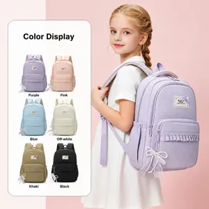 Girls polka dot school backpack cute casual bookbag lightweight daypack with bow decoration
