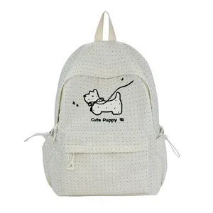 Japanese style sweet cute polka dot canvas backpack for student school casual daily use.