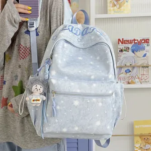 Casual Star Printed Nylon Backpack Lightweight Large Capacity School Bag For Students Commuting Daypack