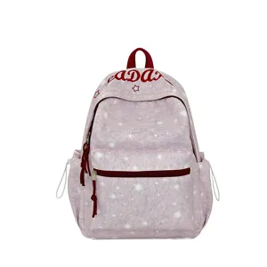 Pink star print casual backpack for school and daily commute with large capacity.