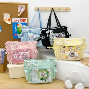 Kawaii japanese style ita bag women canvas shoulder bag large capacity transparent display window