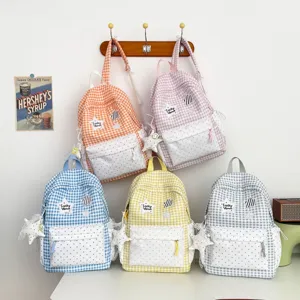 Korean style cute sweet campus backpack plaid polka dot large capacity student school bag