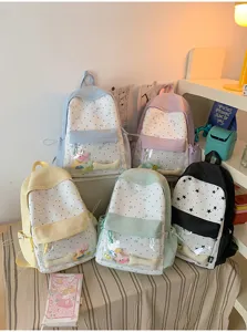Cute star pattern canvas backpack multi-color casual school bag for students detail view