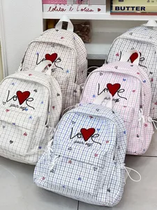 Japanese ins style plaid school backpack for students, cute casual travel daypack bag
