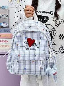 Japanese ins casual plaid backpack for women student school double shoulder bag travel