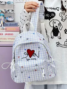 Japanese ins casual plaid backpack for women, stylish student school bag and travel daypack.