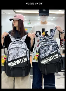 Stylish camouflage tactical backpack for students, large capacity school bag with pockets.