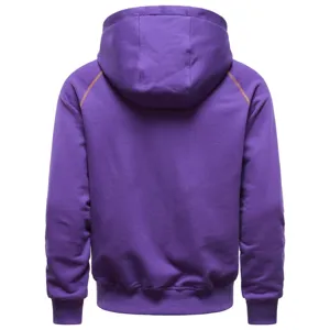 Classic purple hooded sweatshirt with comfortable long sleeves and casual design.