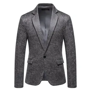 Blazer da uomo lucido con motivo scuro per feste e spettacoli teatrali, capospalla formale.