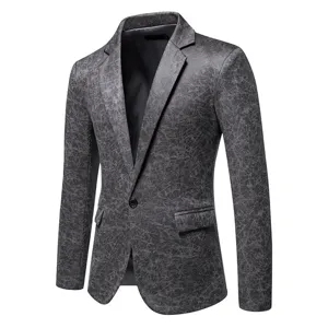 Uomo grigio blazer dettaglio motivo crepato un bottone risvolto moda giacca da palcoscenico