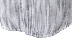 Men's casual long sleeve shirt fabric detail view, featuring a distressed print and clean stitching.