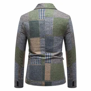 Giacca da abito in tweed patchwork vintage da uomo, blazer casual ed elegante ora.