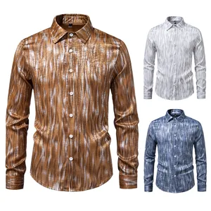Men's Casual Long Sleeve Shirt Vintage Distressed Printed Button Down Top Fashion American Retro Style Youth Breathable Clothes