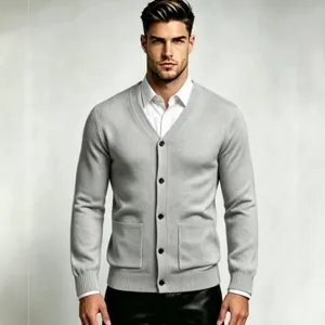 Men's casual slim fit V-neck knit cardigan sweater solid color winter casual outerwear