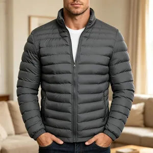 Herren Winter Stehkragen Puffer Jacke unifarben warme gesteppte Oberbekleidung Mantel