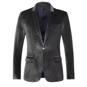 Men slim fit velvet blazer single button casual suit jacket stylish party outerwear